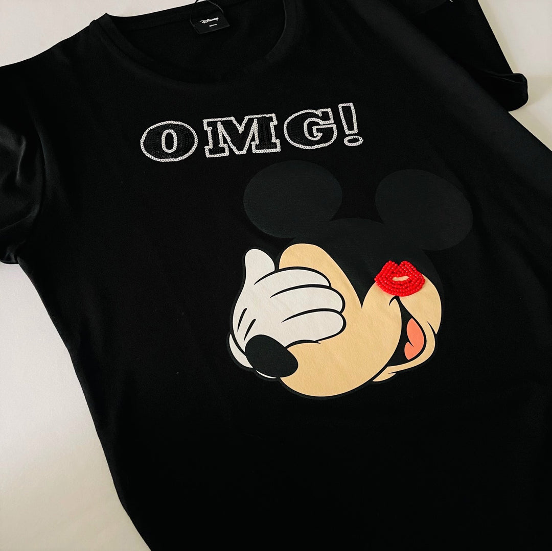 Mickey ビーズ刺繍Tシャツ